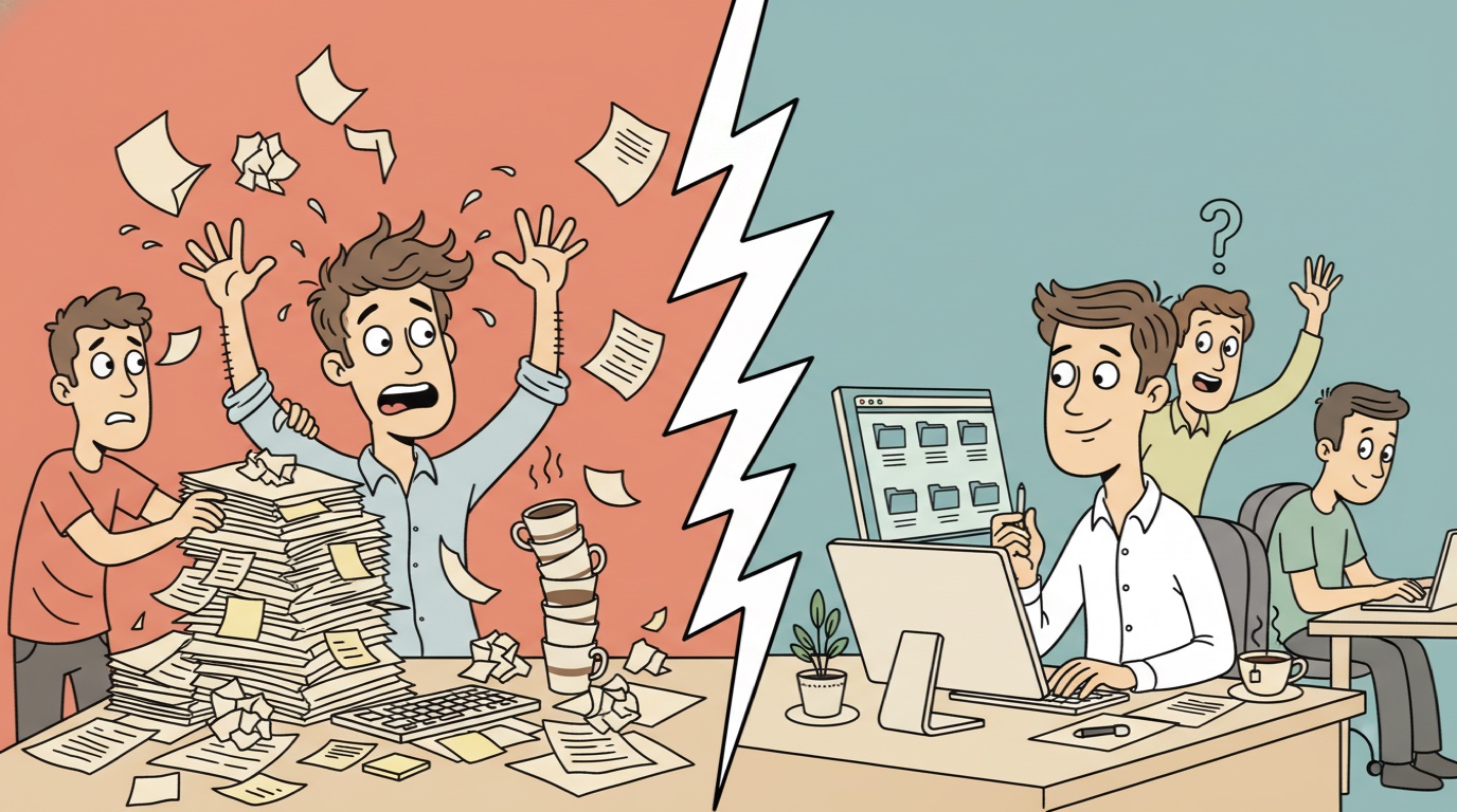 Сравнение: хаос без базы знаний vs порядок с организованной документацией