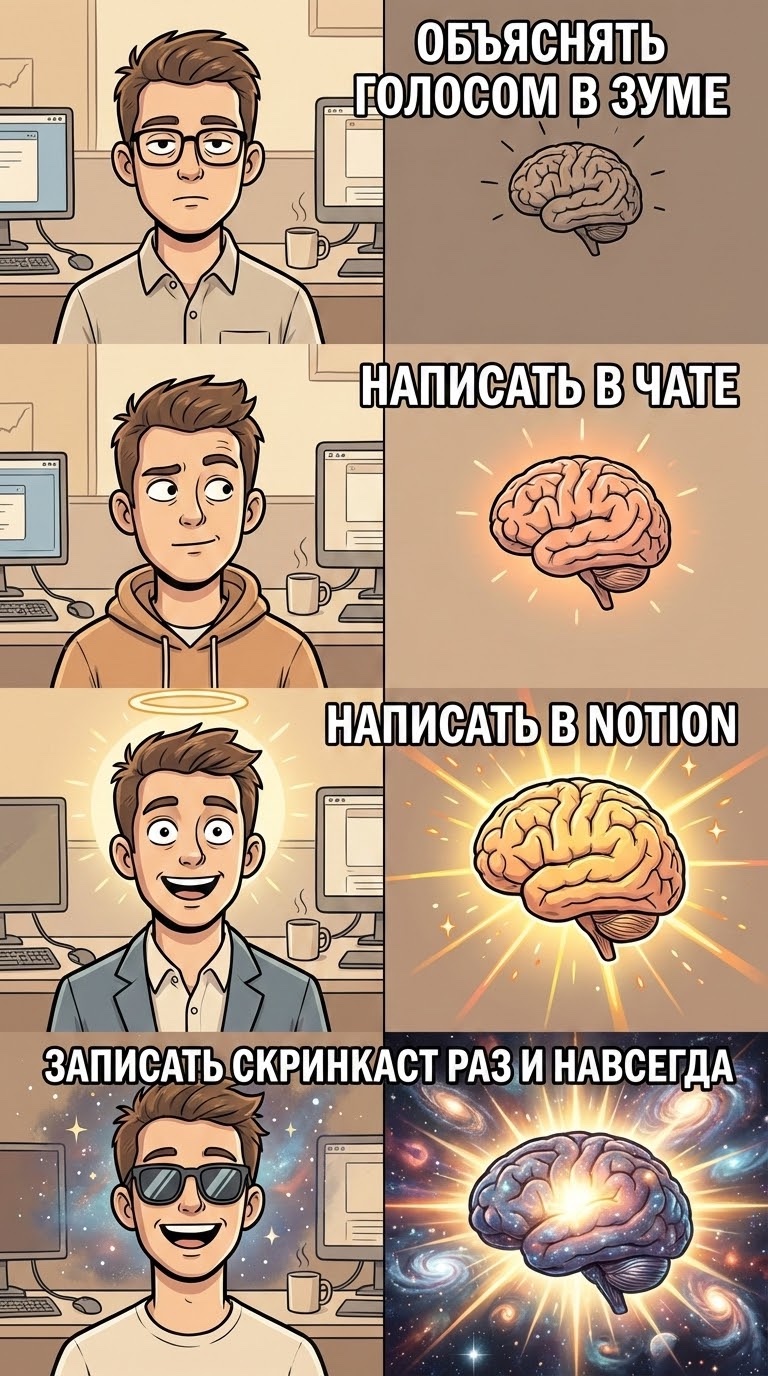 Expanding brain мем: от объяснений в Зуме до записи скринкаста раз и навсегда
