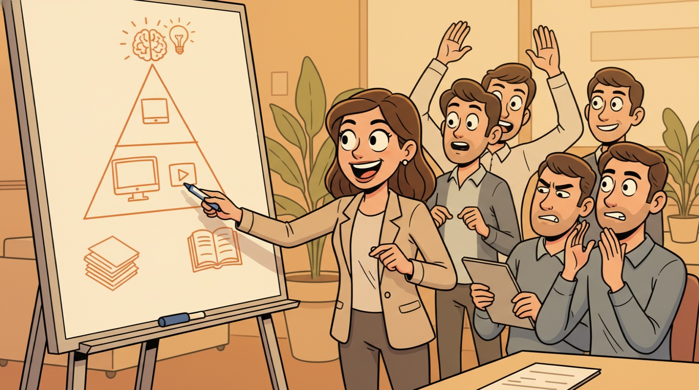 Пирамида знаний на вайтборде: документы, экраны, идеи — три уровня базы знаний