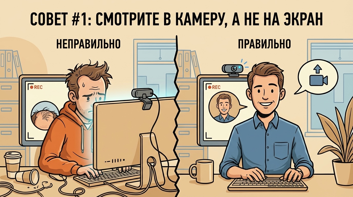 Совет: смотрите в камеру, а не на экран при записи скринкаста